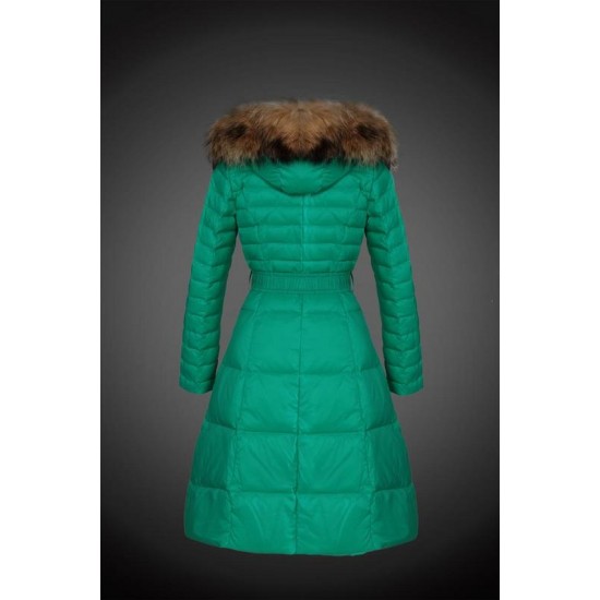 Moncler Vinterfrakke Dame with raccoon fur collar Grøn