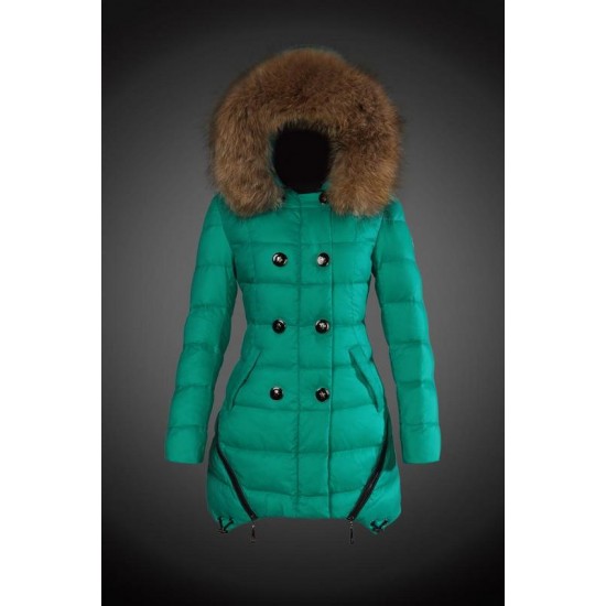 Moncler Vinterfrakke Dame with raccoon fur collar Grøn