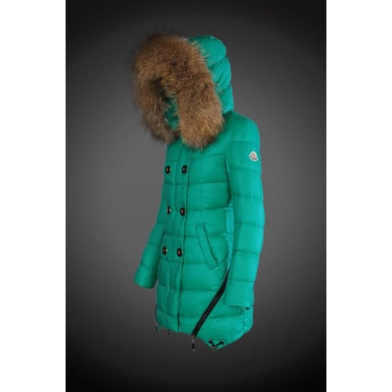 Moncler Vinterfrakke Dame with raccoon fur collar Grøn