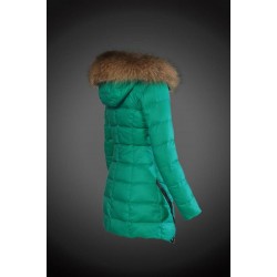 Moncler Vinterfrakke Dame with raccoon fur collar Grøn