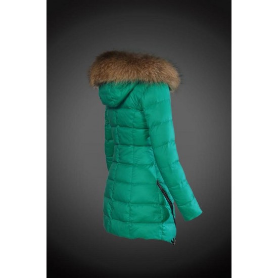 Moncler Vinterfrakke Dame with raccoon fur collar Grøn