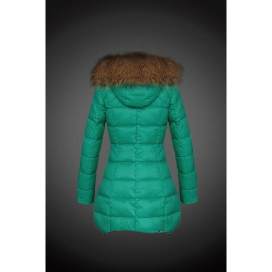 Moncler Vinterfrakke Dame with raccoon fur collar Grøn